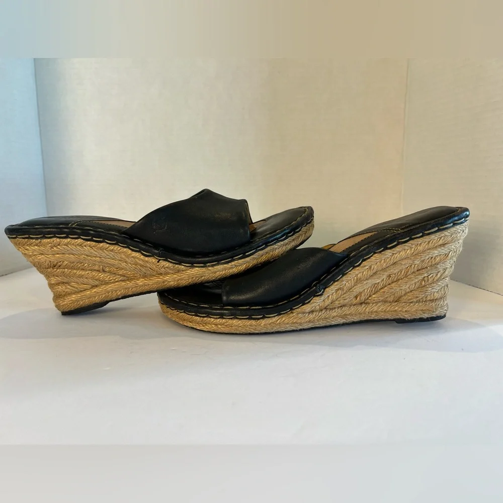 Born drilles Black Espadrilles Wedge Cushioned Leather Sandals